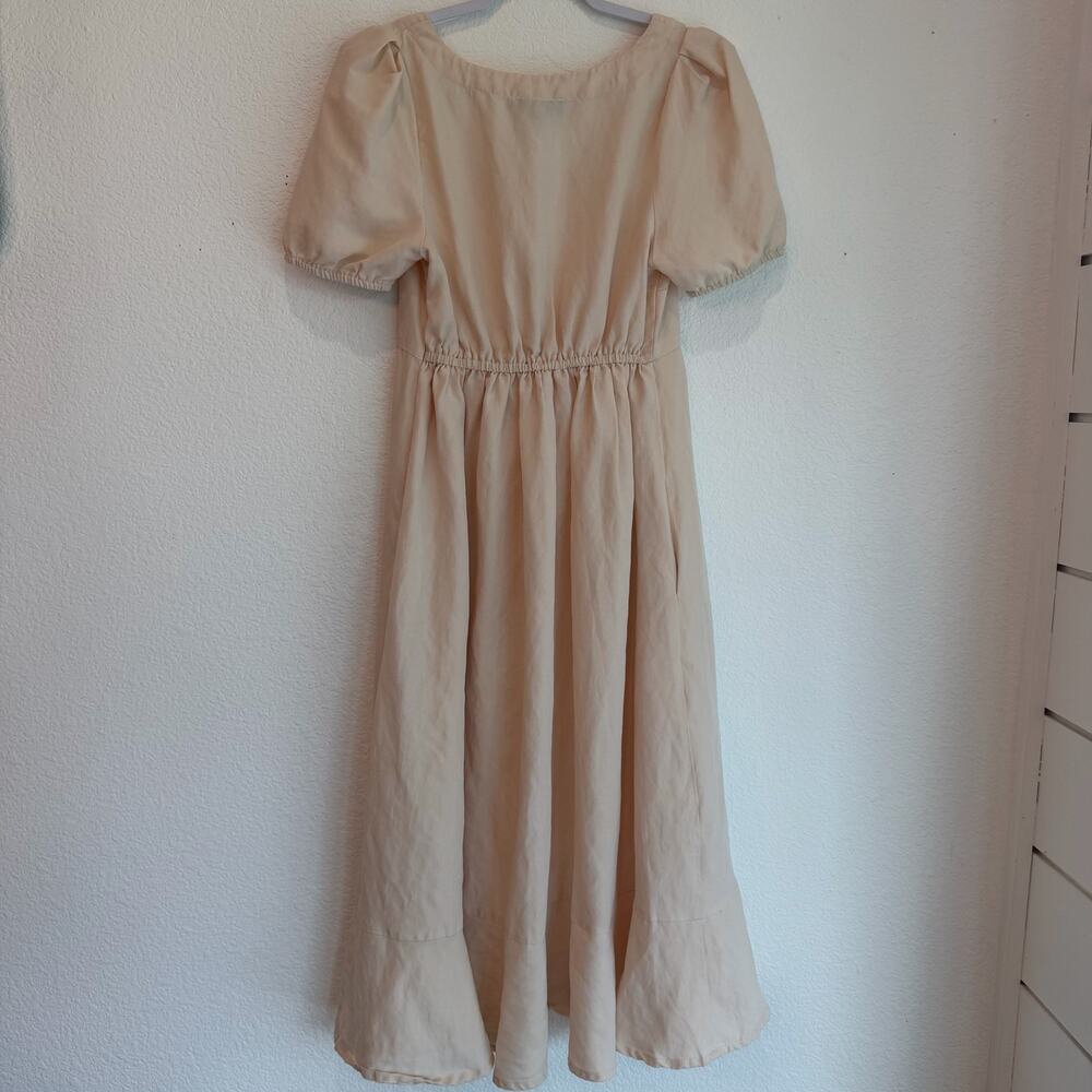Hatch Maternity linen Dress Tisha Ruffle Hem Midi Dress Small (2-4) Ivory cream - Picture 4 of 10